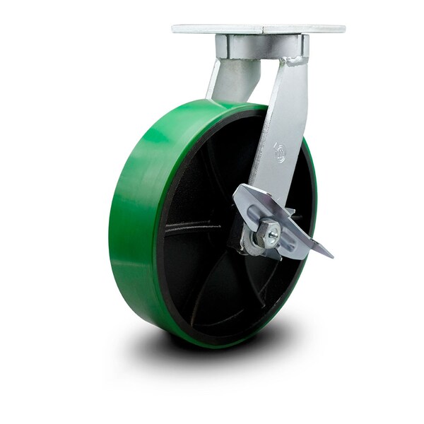 Service Caster 12 Inch Extra Heavy Duty Green Poly on Cast Iron Wheel Swivel Caster with Brake SCC-KP92S1230-PUR-GB-SLB - main
